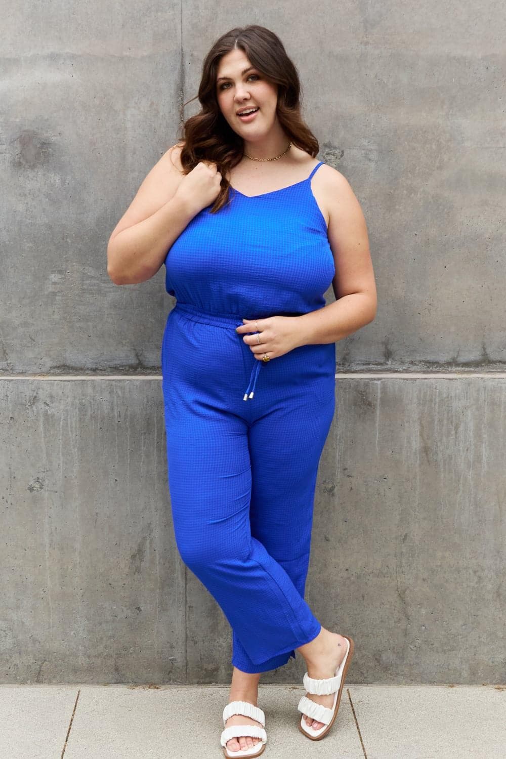 ODDI Full Size Textured Woven Jumpsuit in Royal Blue - SwagglyLife Home & Fashion