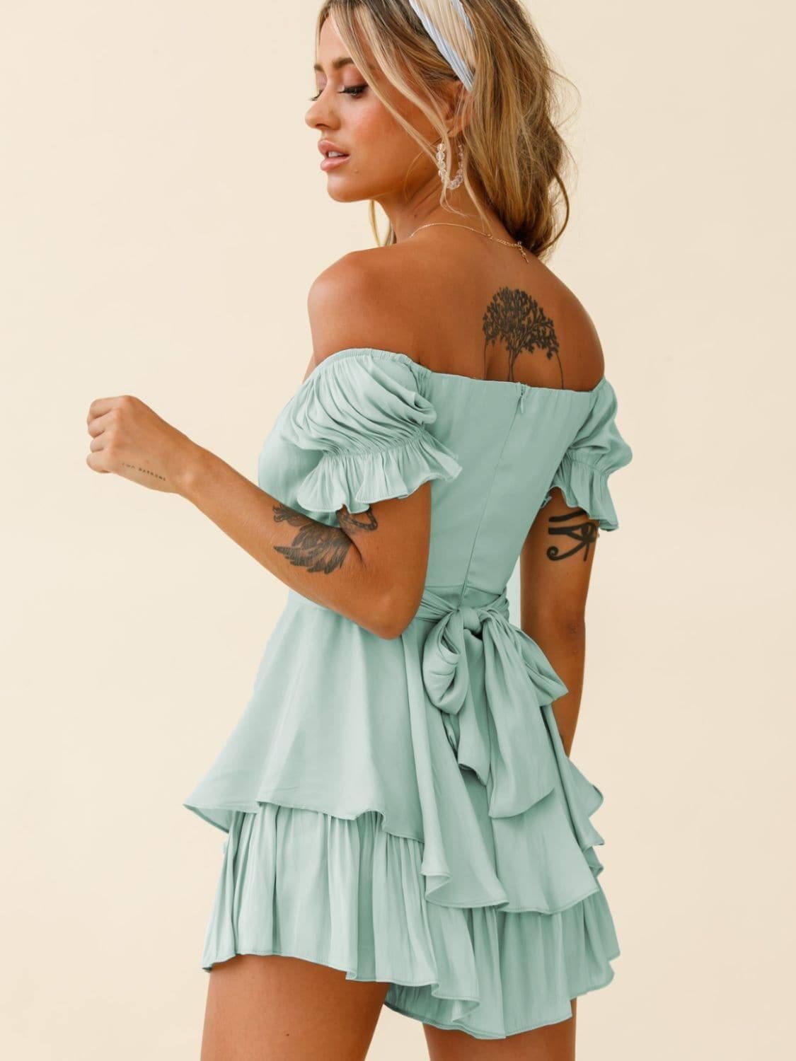 Off Shoulder Flounce Sleeve Romper, 9 Colors - SwagglyLife Home & Fashion