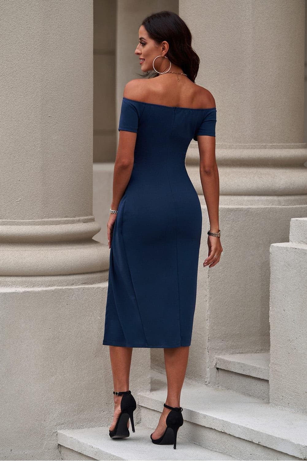 Off-Shoulder Short Sleeve Side Slit Dress - SwagglyLife Home & Fashion