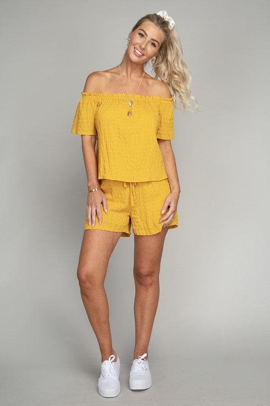 Off-Shoulder Top & Shorts Pants Set, Yellow - SwagglyLife Home & Fashion