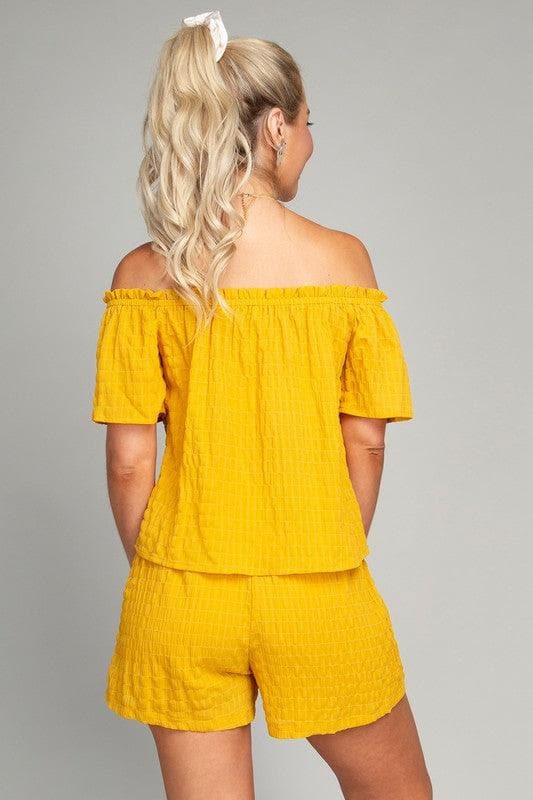 Off-Shoulder Top & Shorts Pants Set, Yellow - SwagglyLife Home & Fashion