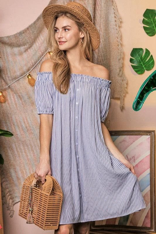 Off The Shoulder Dress with CF Button Detail, 2 Colors - SwagglyLife Home & Fashion