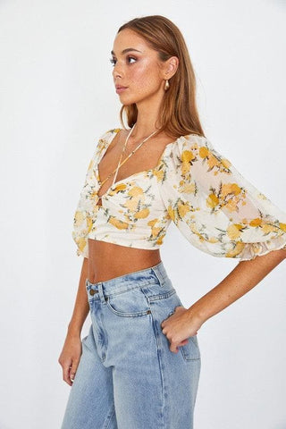 ONE AND ONLY COLLECTIVE Chiffon Balloon Sleeved Bustier Crop Top - SwagglyLife Home & Fashion