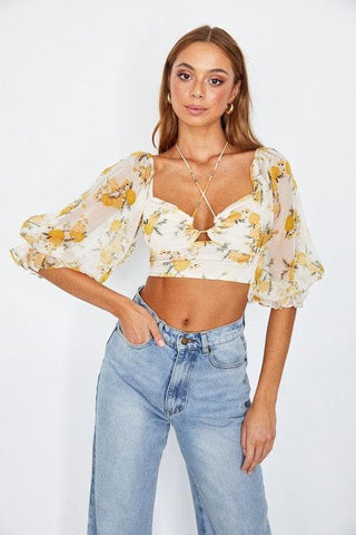 ONE AND ONLY COLLECTIVE Chiffon Balloon Sleeved Bustier Crop Top - SwagglyLife Home & Fashion