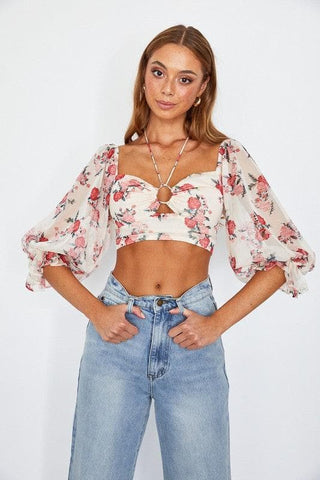 ONE AND ONLY COLLECTIVE Chiffon Balloon Sleeved Bustier Crop Top - SwagglyLife Home & Fashion