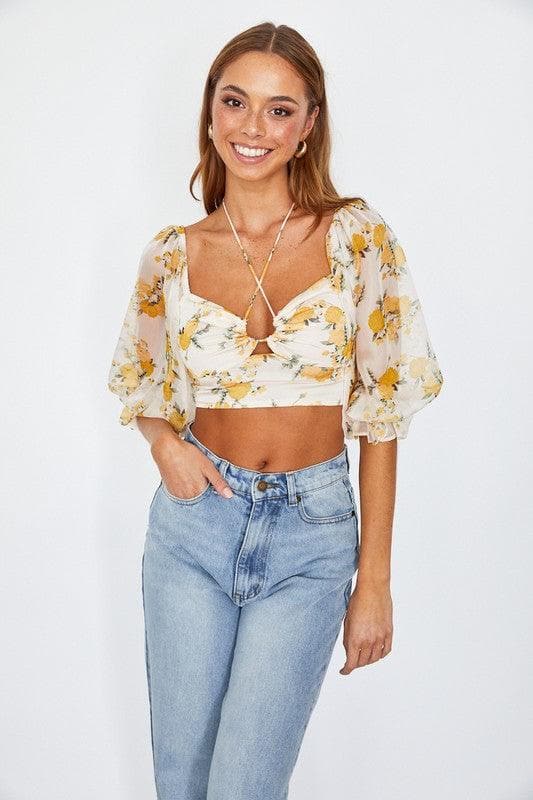 ONE AND ONLY COLLECTIVE Chiffon Balloon Sleeved Bustier Crop Top - SwagglyLife Home & Fashion