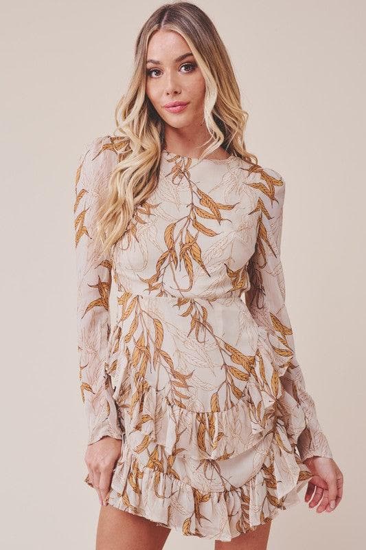 ONE AND ONLY COLLECTIVE Printed Ruffle Long-Sleeved Tiered Mini Dress - SwagglyLife Home & Fashion