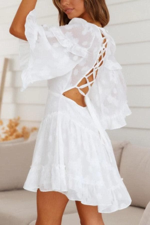 One and Only Collective White Chiffon Ruffle Mini Dress - SwagglyLife Home & Fashion
