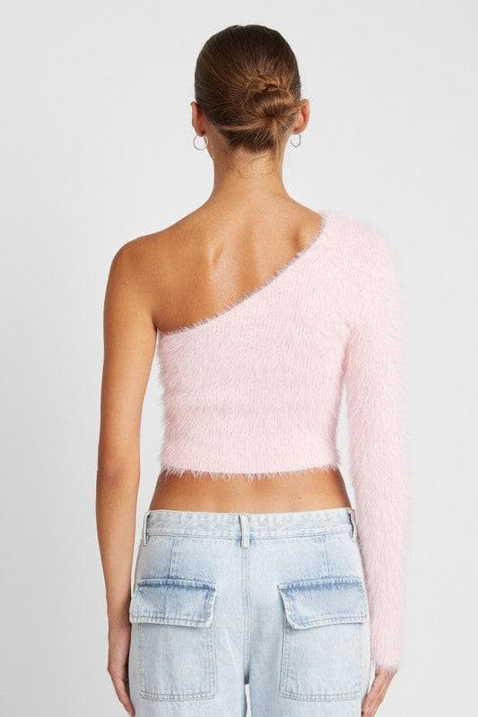 One Shoulder Fluffy Sweater Top - SwagglyLife Home & Fashion