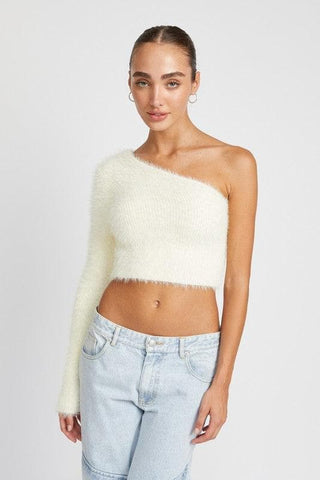 One Shoulder Fluffy Sweater Top - SwagglyLife Home & Fashion