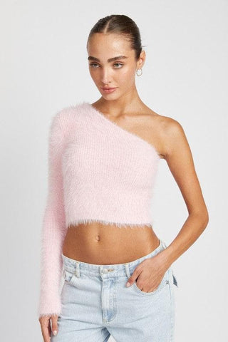 One Shoulder Fluffy Sweater Top - SwagglyLife Home & Fashion