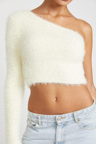 One Shoulder Fluffy Sweater Top - SwagglyLife Home & Fashion