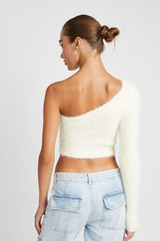 One Shoulder Fluffy Sweater Top - SwagglyLife Home & Fashion