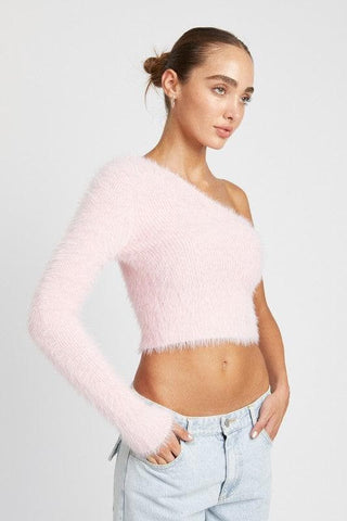 One Shoulder Fluffy Sweater Top - SwagglyLife Home & Fashion