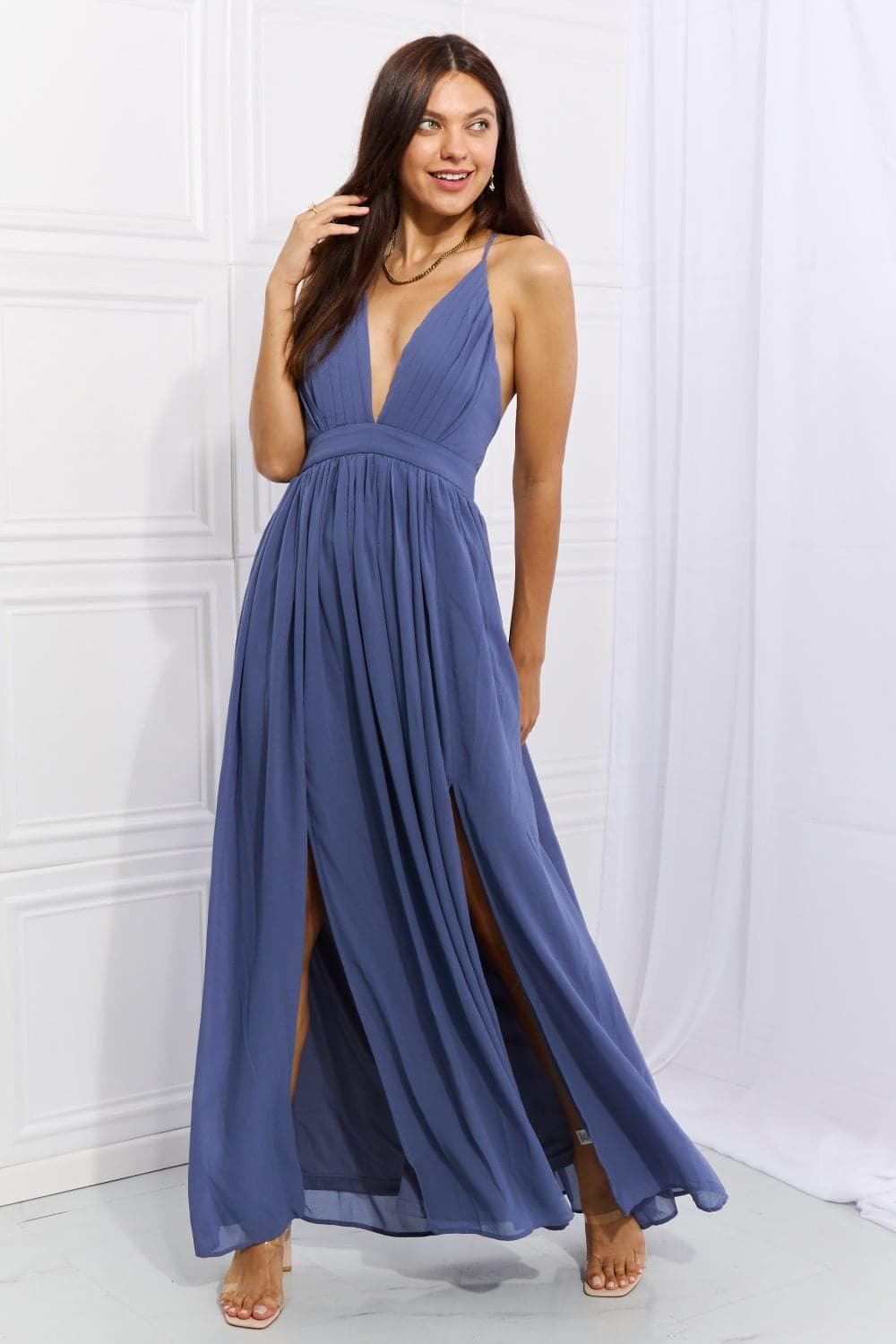 Ontheland Captivating Muse Open Crossback Maxi Dress - SwagglyLife Home & Fashion