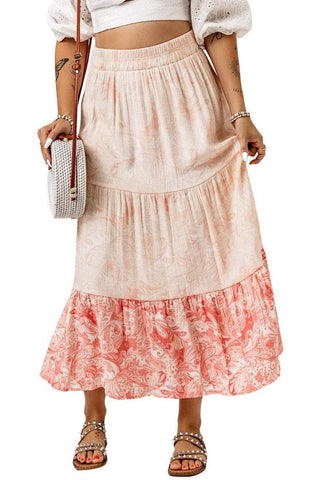 Floral Color Block Tiered Skirt