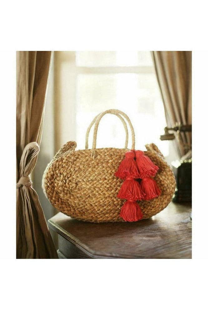 Oval Luna Straw Tote Bag - with Fuschia Pink Tassels - SwagglyLife Home & Fashion