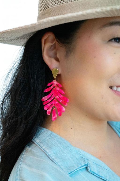 Palm Earrings - Hot Pink - SwagglyLife Home & Fashion