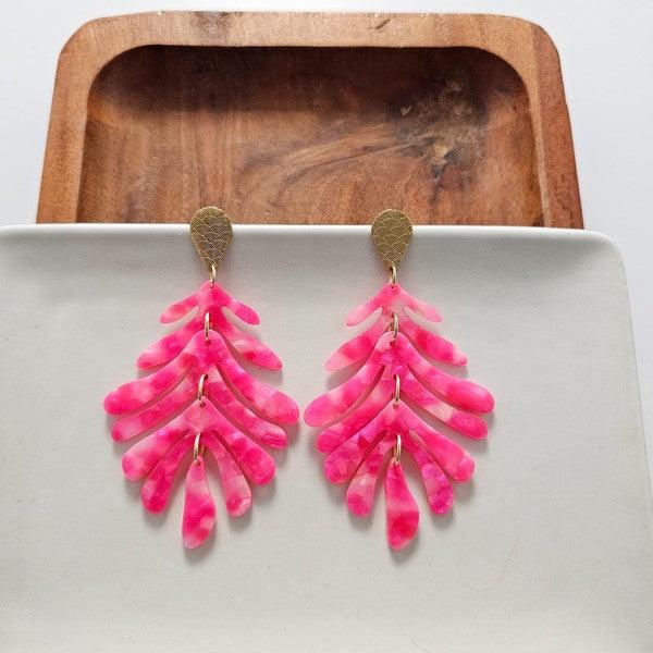 Palm Earrings - Hot Pink - SwagglyLife Home & Fashion
