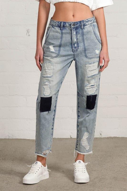 Patched Ripped Frayed Crop Jeans - SwagglyLife Home & Fashion