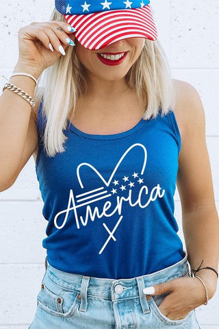 Patriotic America Script Heart Graphic Tank - SwagglyLife Home & Fashion