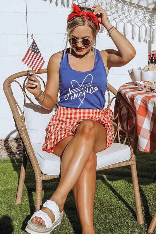 Patriotic America Script Heart Graphic Tank - SwagglyLife Home & Fashion