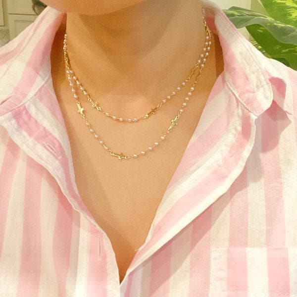 Pearls And Crosses Long Necklace - SwagglyLife Home & Fashion