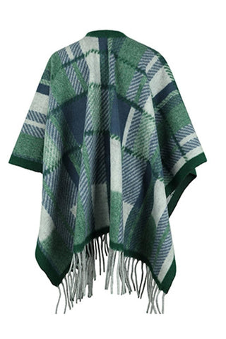 Plaid Cloak Sleeve Fringe Detail Poncho, 5 Colors - SwagglyLife Home & Fashion