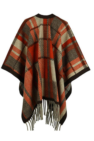 Plaid Cloak Sleeve Fringe Detail Poncho, 5 Colors - SwagglyLife Home & Fashion