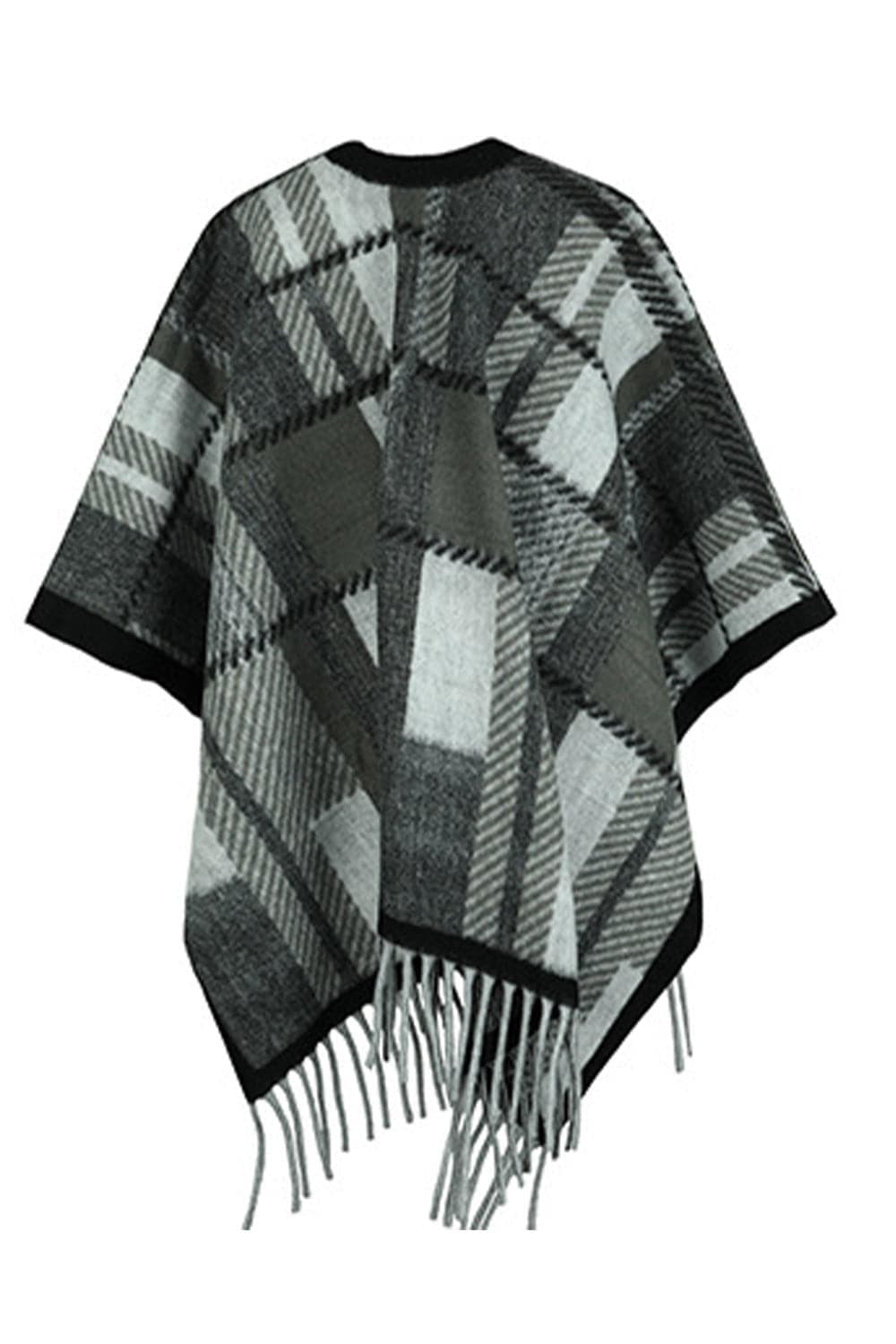 Plaid Cloak Sleeve Fringe Detail Poncho, 5 Colors - SwagglyLife Home & Fashion