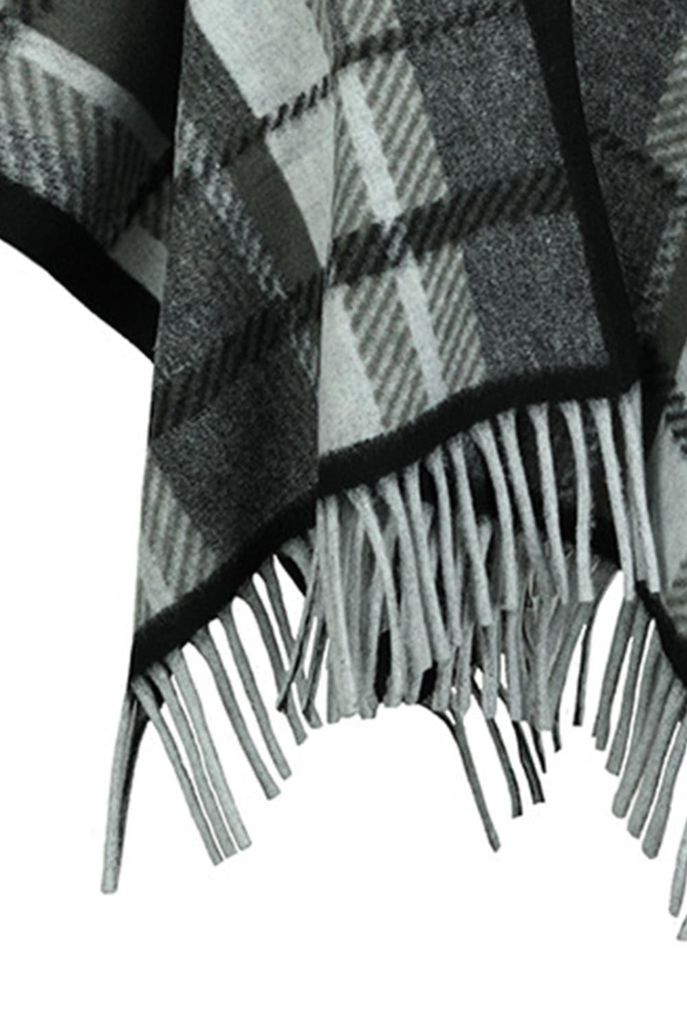 Plaid Cloak Sleeve Fringe Detail Poncho, 5 Colors - SwagglyLife Home & Fashion