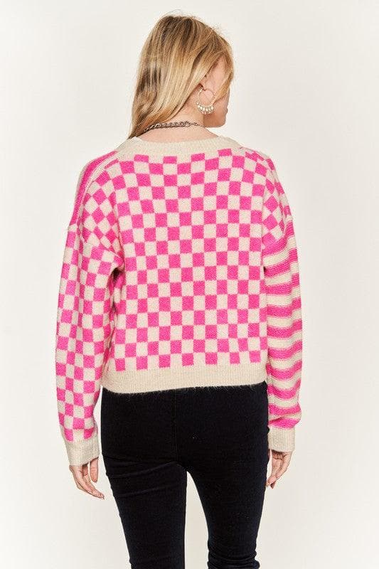 PLUS Contrast Pattern Sweater Cardigan - SwagglyLife Home & Fashion