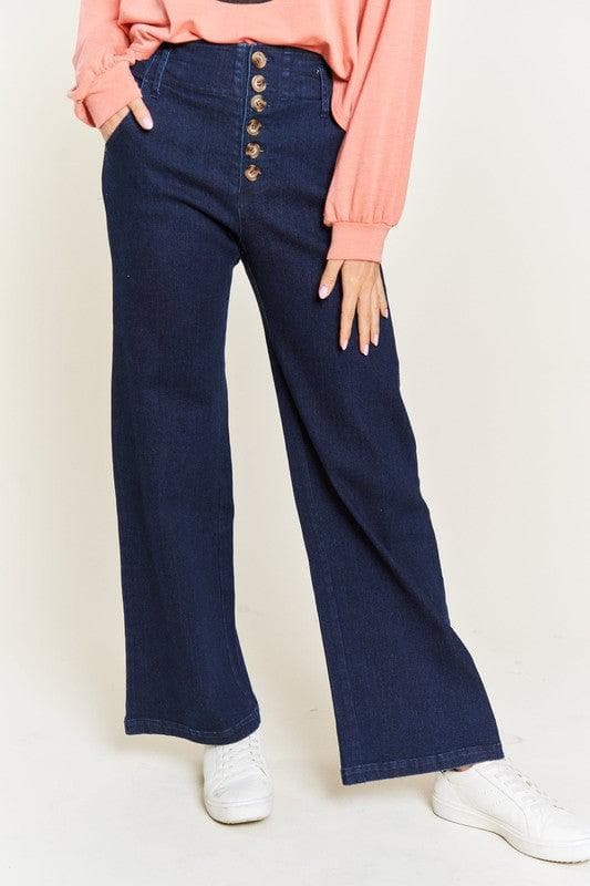 PLUS High Waisted Button Wide Leg Jeans - SwagglyLife Home & Fashion