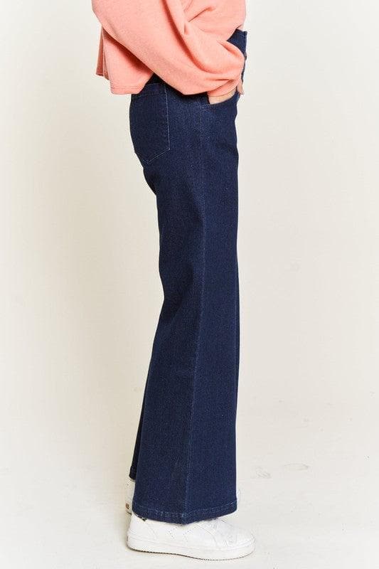 PLUS High Waisted Button Wide Leg Jeans - SwagglyLife Home & Fashion