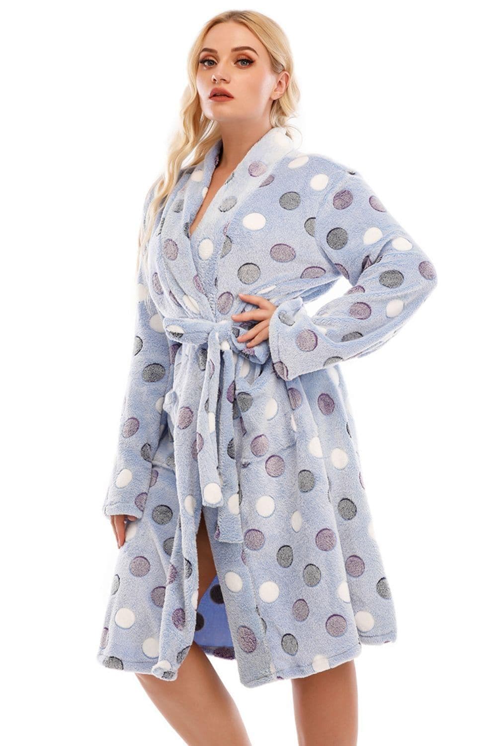 PLUS Printed Tie Waist Robe with Pocket, Multiple Colors - SwagglyLife Home & Fashion