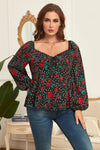 PLUS Size Floral Balloon Sleeve Blouse, Black - SwagglyLife Home & Fashion