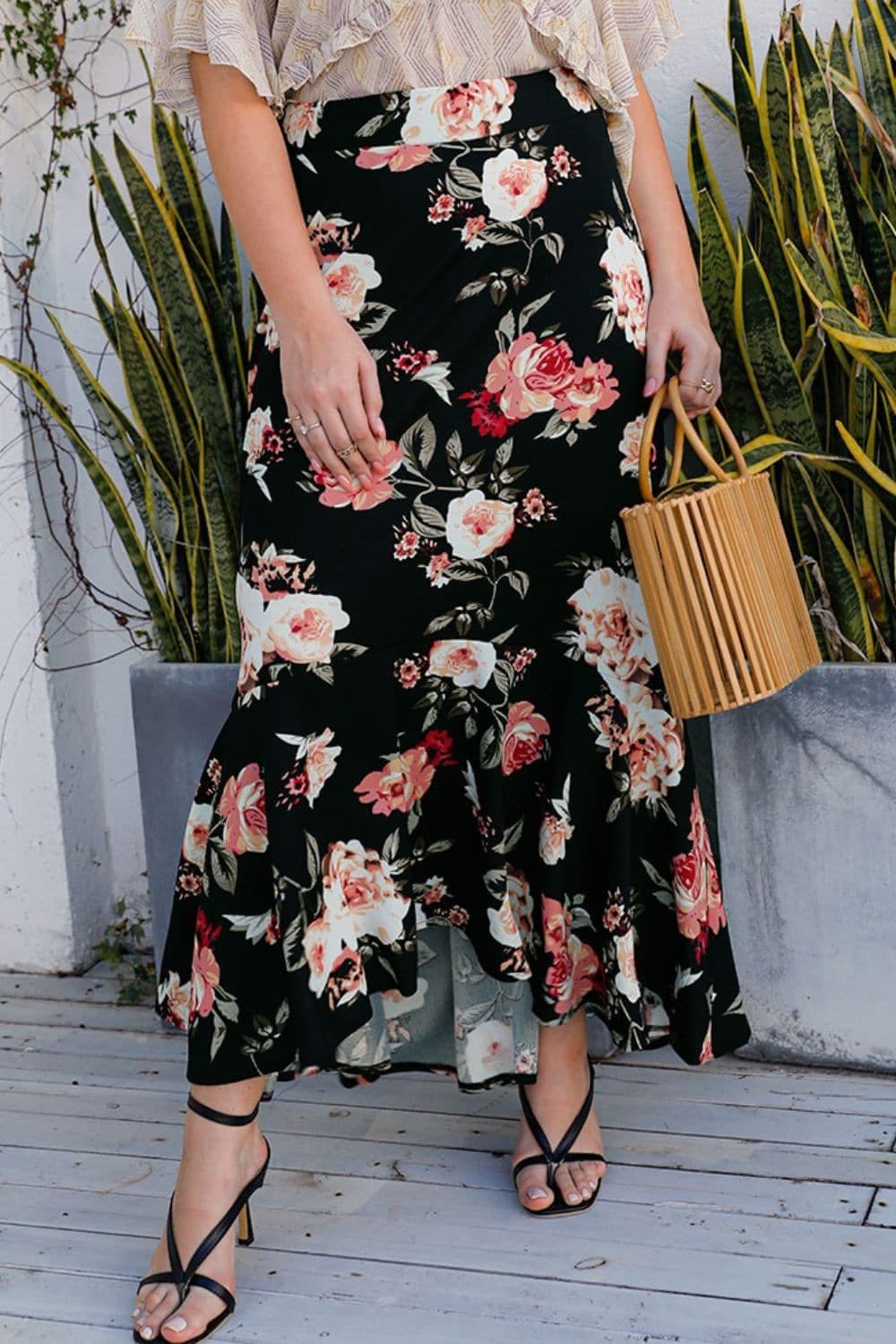 Plus Size Floral High-Rise Skirt - SwagglyLife Home & Fashion