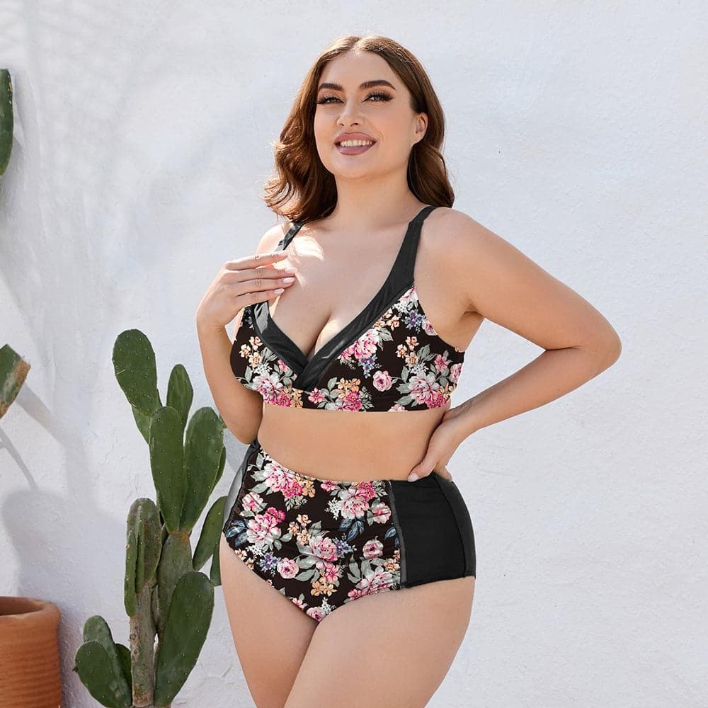 Plus Size Floral High Waist Two-Piece Swim Set - SwagglyLife Home & Fashion