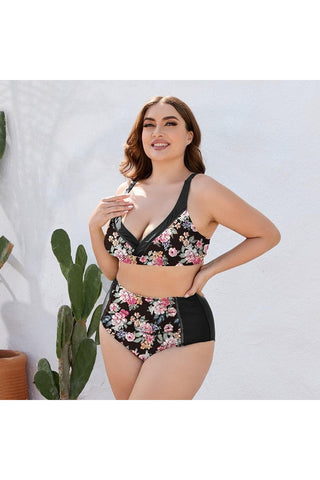 Plus Size Floral High Waist Two-Piece Swim Set - SwagglyLife Home & Fashion