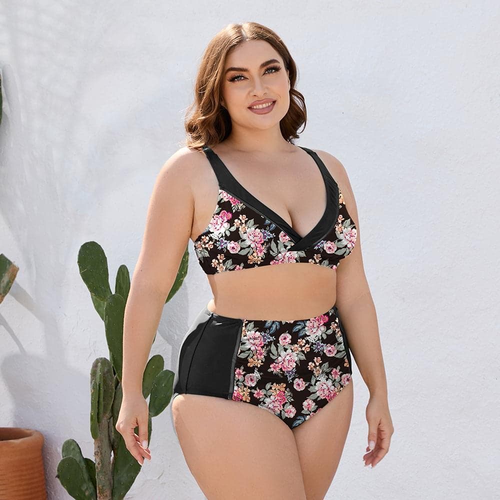 Plus Size Floral High Waist Two-Piece Swim Set - SwagglyLife Home & Fashion