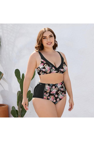 Plus Size Floral High Waist Two-Piece Swim Set - SwagglyLife Home & Fashion