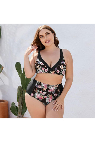 Plus Size Floral High Waist Two-Piece Swim Set - SwagglyLife Home & Fashion