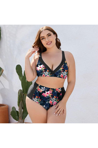 Plus Size Floral High Waist Two-Piece Swim Set - SwagglyLife Home & Fashion