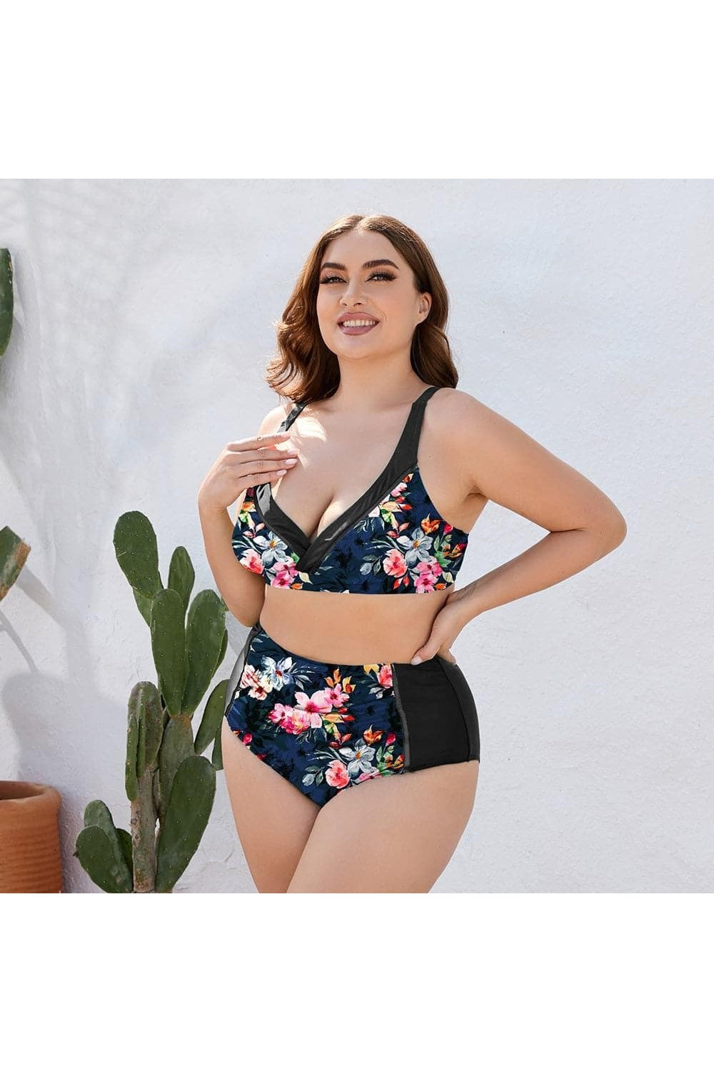 Plus Size Floral High Waist Two-Piece Swim Set - SwagglyLife Home & Fashion