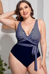 Plus Size Striped Tie-Waist One-Piece Swimsuit - SwagglyLife Home & Fashion