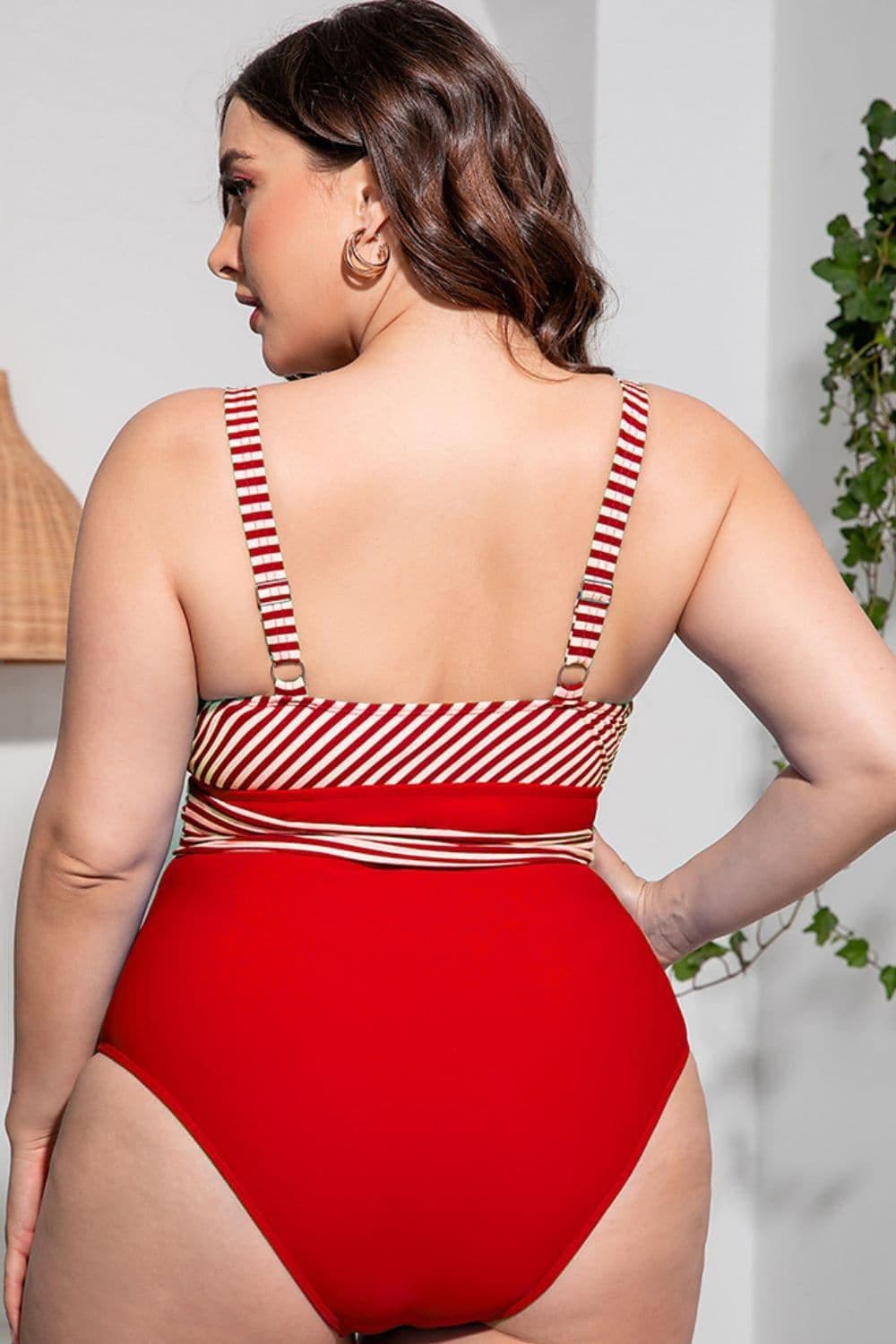 Plus Size Striped Tie-Waist One-Piece Swimsuit - SwagglyLife Home & Fashion