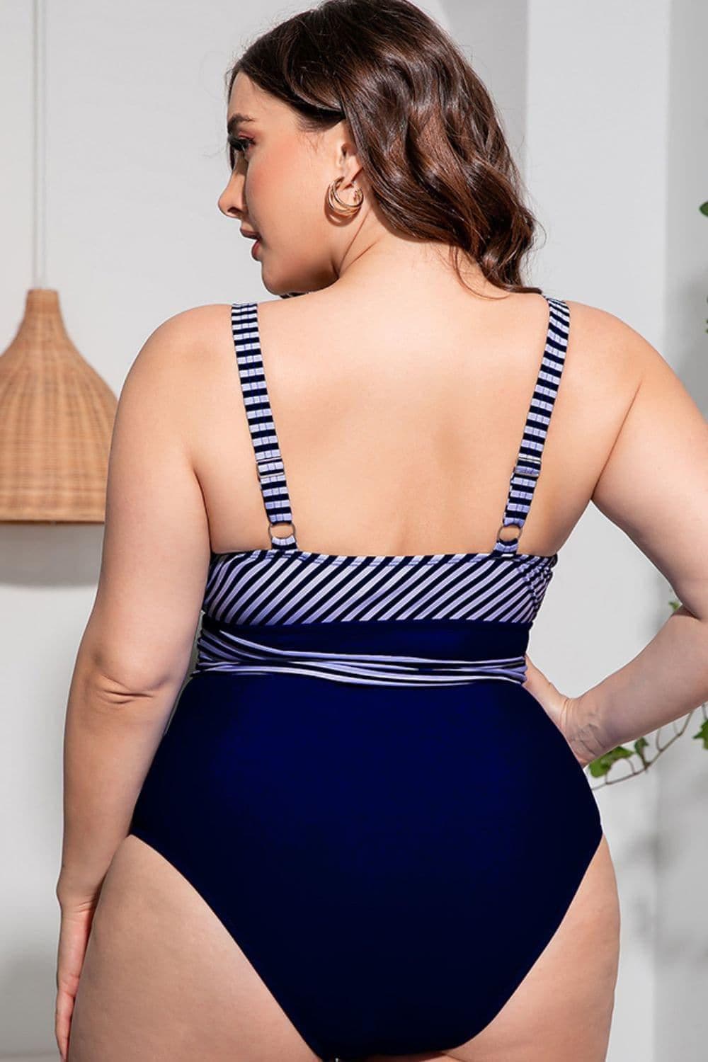 Plus Size Striped Tie-Waist One-Piece Swimsuit - SwagglyLife Home & Fashion