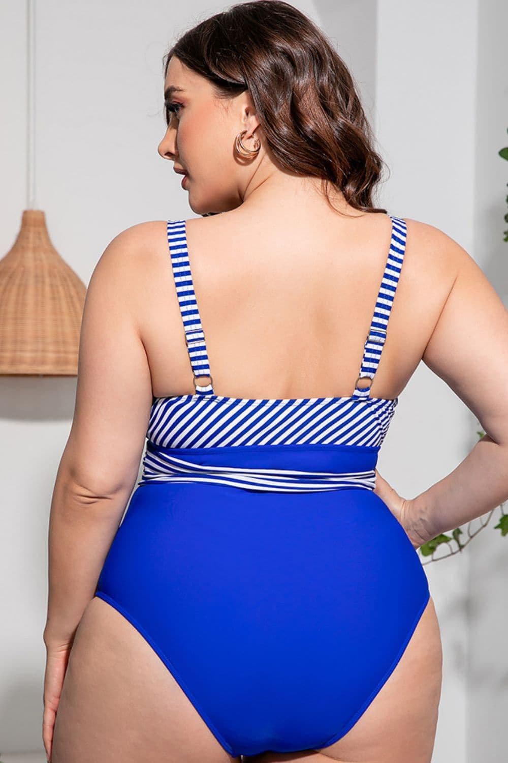 Plus Size Striped Tie-Waist One-Piece Swimsuit - SwagglyLife Home & Fashion