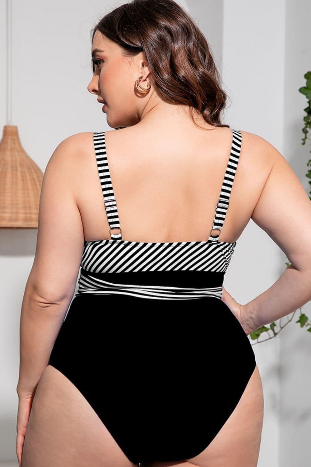 Plus Size Striped Tie-Waist One-Piece Swimsuit - SwagglyLife Home & Fashion