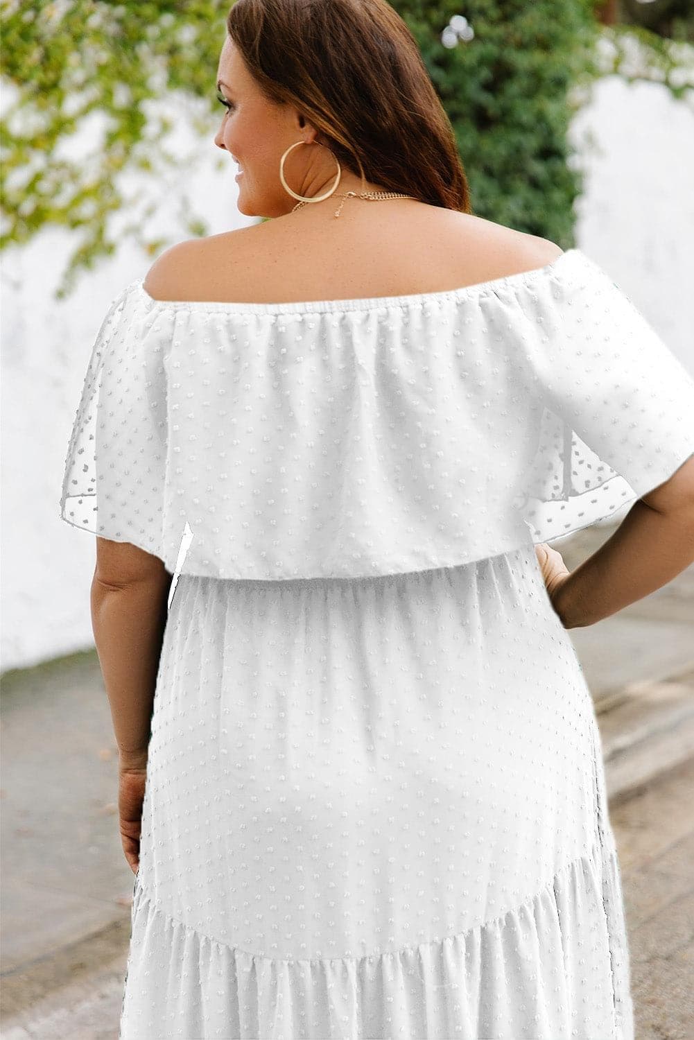 Plus Size Swiss Dot Off-Shoulder Tiered Dress - SwagglyLife Home & Fashion